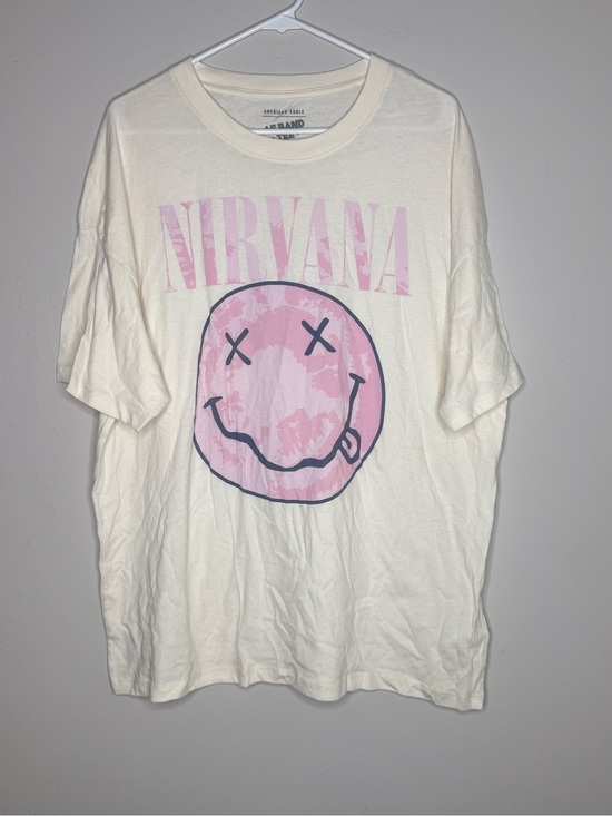 American Eagle Outfitters Tops - American Eagle AE Band Tee oversized Nirvana size L/XL ivory pink
